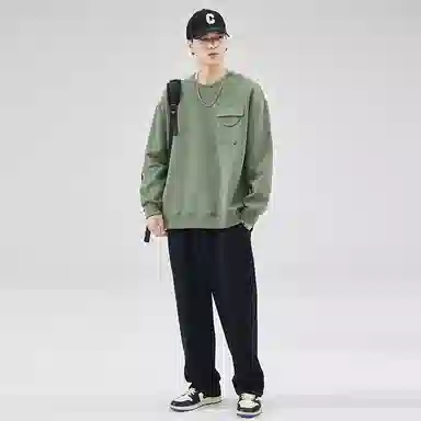 赛瀚  美式潮流街头纯色圆领卫衣外套男款春秋厚款百搭舒适亲肤男装宽松休闲上衣显瘦少年高街外穿通勤高级感男士内搭衣服 男女同款