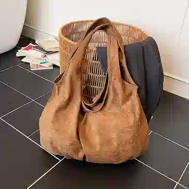 小猪班纳 韩系复古托特包秋冬通勤时尚慵懒风 绒面 单肩包 女款 多色