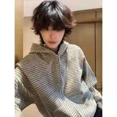 悍戈 美式复古条纹连帽开衫 春秋季慵懒风设计感休闲百搭卫衣 男女同款