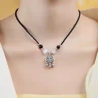 【999足银纯银 平安喜乐】 七好美银 如意锁平安扣新中式古法复古车国风百搭极简福气平安小众设计高级感 玻璃猫眼 项链 男女同款情侣款