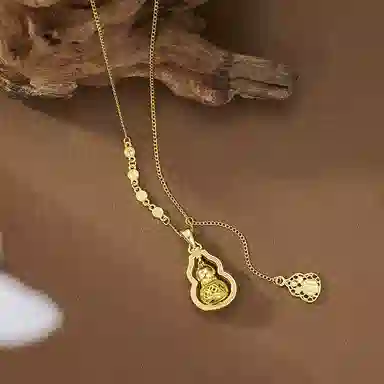 【S925 葫芦相伴财运不断 】 七好美银 好运福禄双全新中式平安喜乐招财转运闪耀镂空可旋转轻奢显白贵气锁骨链 银 项链 女款