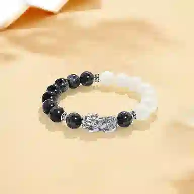 【S999足银纯银 财运亨通】 七好美银 招财貔貅吞金兽 新中式国潮民族风复古小众设计感 简约 八方来财 通勤百搭 琉璃 手串 男女同款情侣款