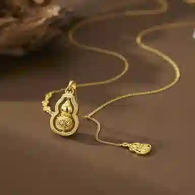 【S925 葫芦相伴财运不断 】 七好美银 好运福禄双全新中式平安喜乐招财转运闪耀镂空可旋转轻奢显白贵气锁骨链 银 项链 女款