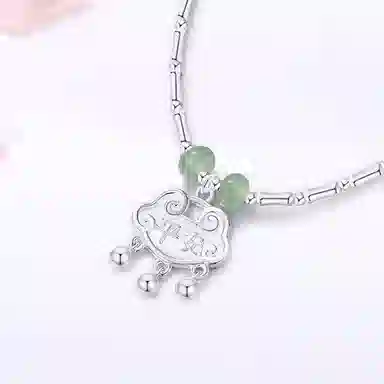 【999足银纯银 节节高升】 七好美银 竹节平安锁 新中式国潮 伴你竹够 祥云铃铛转运珠 小清新优雅气质锁骨链 首饰 项链 男女同款情侣款