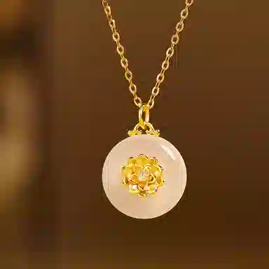 【S925银 和和美美 专属】 七好美银 莲花平安扣新中式国风优雅气质富贵平安圆满顺遂清莲韵致小清新简约百搭 玉髓 项链 女款