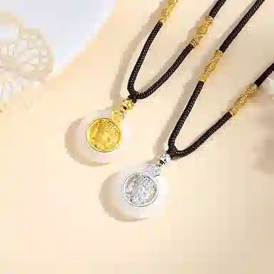 【S925银 平安如意】 七好美银 妈祖新中式国风国潮平安喜乐吉祥如意招财纳福小众设计轻奢简约百搭锁骨链#好运 玉髓 项链 男女同款情侣款