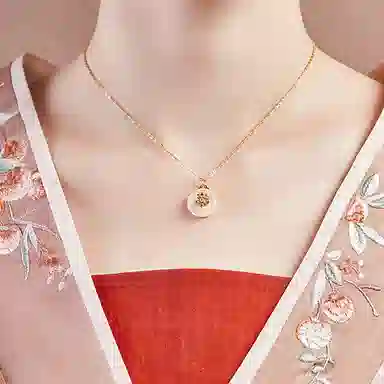 【S925银 和和美美 专属】 七好美银 莲花平安扣新中式国风优雅气质富贵平安圆满顺遂清莲韵致小清新简约百搭 玉髓 项链 女款