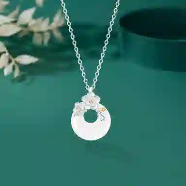 【S925银 人间富贵花】 七好美银 山茶花公主扣新中式国风复古新潮白月光浪漫轻奢优雅气质平安扣时尚百搭 玉髓 项链 女款