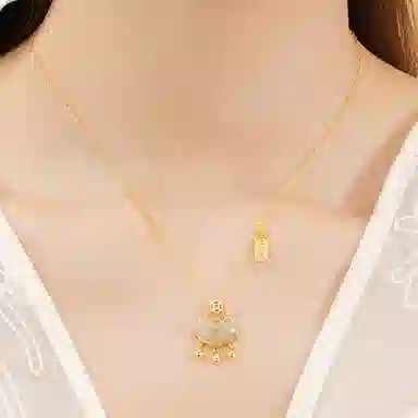 【S925银 幸运上上签】 七好美银 如意平安锁钱币新中式国潮典雅气质招财纳福轻奢转运国潮中国风小众设计 项链 白玉/青白玉 男女同款情侣款