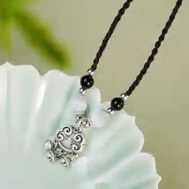 【999足银纯银 平安喜乐】 七好美银 如意锁平安扣新中式古法复古车国风百搭极简福气平安小众设计高级感 玻璃猫眼 项链 男女同款情侣款