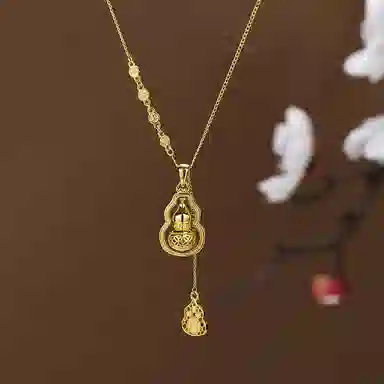 【S925 葫芦相伴财运不断 】 七好美银 好运福禄双全新中式平安喜乐招财转运闪耀镂空可旋转轻奢显白贵气锁骨链 银 项链 女款