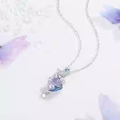 【S925银 蝶海梦境】 七好美银 精致轻奢时尚优雅森系小清新 简约小众高级感设计 日常约会通勤百搭锁骨链 琉璃 项链 女款