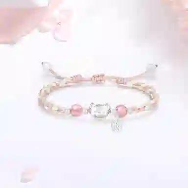 【999足银纯银 招财纳福】 七好美银 招财小熊新中式国风甜美卡通俏皮可爱上岸成功立体磨砂熊幸运星编织约会百搭 首饰 手绳 男女同款情侣款