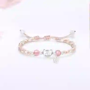 【999足银纯银 招财纳福】 七好美银 招财小熊新中式国风甜美卡通俏皮可爱上岸成功立体磨砂熊幸运星编织约会百搭 首饰 手绳 男女同款情侣款