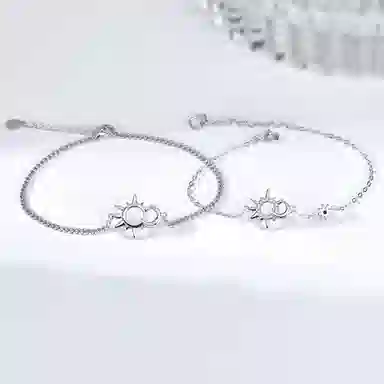 【S925银 四季与你 】 七好美银 日夜相守轻奢简约小众设计白月光浪漫梦幻甜蜜饰爱日月同辉时光恋人约会 银 手链 男女同款情侣款