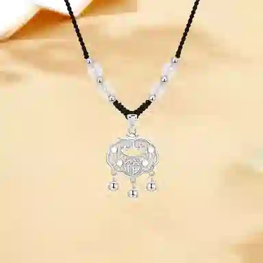 【999纯银 转运平安】足银福运平安锁 七好美银 新中式国风招财纳福小众设计编织简约时尚百搭长命锁本命年#好运 玛瑙 项链 男女同款情侣款