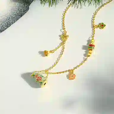 【999足银纯银 锁住浪漫】 七好美银 玫瑰花锁包新中式国风复古夜光珐琅花朵富贵优雅气质时尚日常 首饰 项链 女款