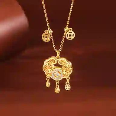 【S925银 四方来财】 七好美银 铜钱平安锁新中式国潮复古新颖轻奢精致招财纳福福气满满福运祥云长命锁极简高级百搭#好运 首饰 项链 女款