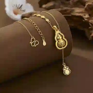 【S925 葫芦相伴财运不断 】 七好美银 好运福禄双全新中式平安喜乐招财转运闪耀镂空可旋转轻奢显白贵气锁骨链 银 项链 女款