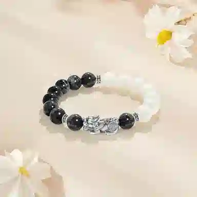 【S999足银纯银 财运亨通】 七好美银 招财貔貅吞金兽 新中式国潮民族风复古小众设计感 简约 八方来财 通勤百搭 琉璃 手串 男女同款情侣款