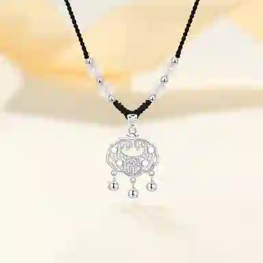 【999纯银 转运平安】足银福运平安锁 七好美银 新中式国风招财纳福小众设计编织简约时尚百搭长命锁本命年#好运 玛瑙 项链 男女同款情侣款