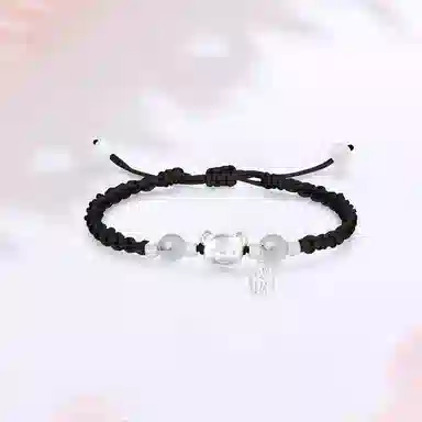 【999足银纯银 招财纳福】 七好美银 招财小熊新中式国风甜美卡通俏皮可爱上岸成功立体磨砂熊幸运星编织约会百搭 首饰 手绳 男女同款情侣款