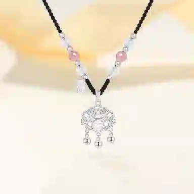 【999足银纯银锁住财运】 七好美银 招财福运平安锁新中式国潮优雅气质小清新招财转运铃铛吊坠百搭长命锁#好运 首饰  项链 男女同款情侣款