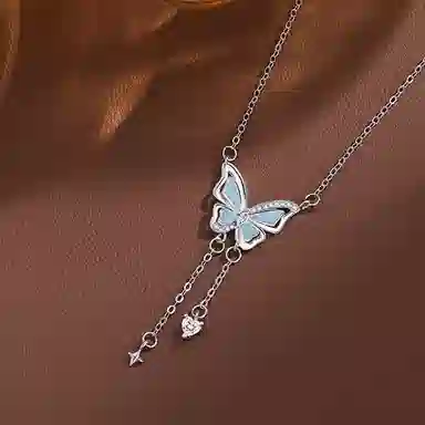 【999足银纯银 夜光闪蝶】 七好美银 夜光蝴蝶流苏轻奢高级暗夜精灵梦幻闪耀灵蝶浪漫灵动在逃公主精致约会表白锁骨链#好运 银 项链 女款