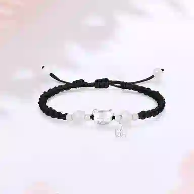 【999足银纯银 招财招桃花】 七好美银 小熊新中式国风甜美卡通俏皮可爱轻奢独特上岸成功转运立体磨砂熊简约时尚 首饰 手绳 男女同款情侣款
