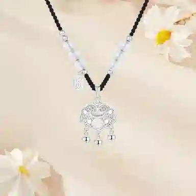 【999足银纯银 得偿锁愿】 七好美银 招财平安锁 镂空新中式复古优雅贵气 招财转运珠 首饰 项链 男女同款情侣款