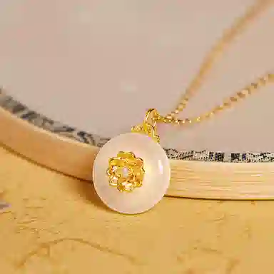 【S925银 和和美美 专属】 七好美银 莲花平安扣新中式国风优雅气质富贵平安圆满顺遂清莲韵致小清新简约百搭 玉髓 项链 女款