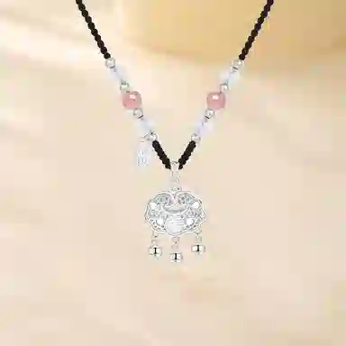 【999足银纯银锁住财运】 七好美银 招财福运平安锁新中式国潮优雅气质小清新招财转运铃铛吊坠百搭长命锁#好运 首饰  项链 男女同款情侣款