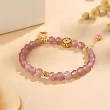 【S925银】 七好美银 四叶草钱袋花朵流苏新中式国风国潮复古温柔文雅幸运相伴小清新轻奢精致简约高级女神百搭#好运 草莓晶 手串 女款