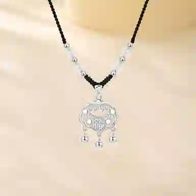 【999纯银 转运平安】足银福运平安锁 七好美银 新中式国风招财纳福小众设计编织简约时尚百搭长命锁本命年#好运 玛瑙 项链 男女同款情侣款