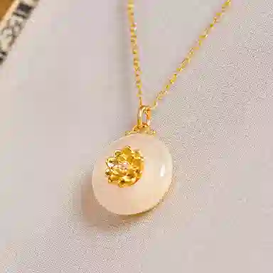 【S925银 和和美美 专属】 七好美银 莲花平安扣新中式国风优雅气质富贵平安圆满顺遂清莲韵致小清新简约百搭 玉髓 项链 女款