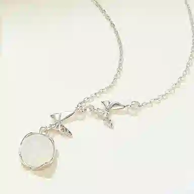 【S999足银纯银 招财招桃花】 七好美银 好运褔蝶 连理枝精致轻奢时尚优雅小清新简约清透气质小众高级感日常百搭锁骨链天然 玉髓 项链 女款