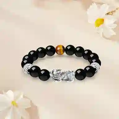 【S999足银纯银 八方来财 财源滚滚】 七好美银 招财貔貅吞金兽 新中式国潮转运珠好运转运 平安喜乐 步步高升日常通勤百搭 玛瑙 手串 男款