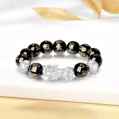 【S999足银纯银】 七好美银 招财貔貅吞金兽八方来财 国潮复古新中式 文玩佛珠 平安喜乐 步步高升转运珠 玛瑙 手串 男款