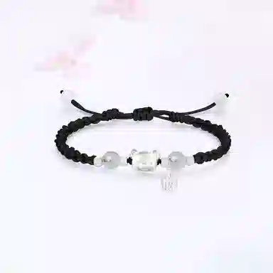 【999足银纯银 招财纳福】 七好美银 招财小熊新中式国风甜美卡通俏皮可爱上岸成功立体磨砂熊幸运星编织约会百搭 首饰 手绳 男女同款情侣款