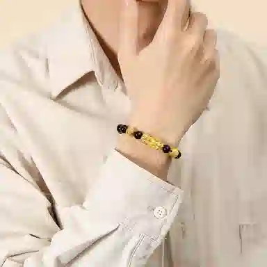 【S999足银纯银 八方来财】 七好美银 招财貔貅 新中式 招财纳福吞金兽国潮复古转运珠 黑曜石 时尚高级 琉璃 手串 男女同款情侣款