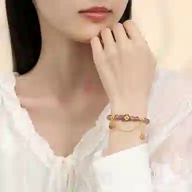 【S925银】 七好美银 四叶草钱袋花朵流苏新中式国风国潮复古温柔文雅幸运相伴小清新轻奢精致简约高级女神百搭#好运 草莓晶 手串 女款