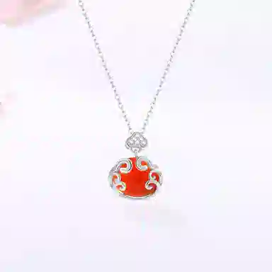 【S925银 称心如意】 七好美银 如意祥云新中式国潮复古招财进宝平安顺遂好运轻奢精致简约百搭锁骨链#好运 玛瑙 项链 女款