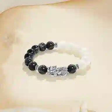 【S999足银纯银 财运亨通】 七好美银 招财貔貅吞金兽 新中式国潮民族风复古小众设计感 简约 八方来财 通勤百搭 琉璃 手串 男女同款情侣款