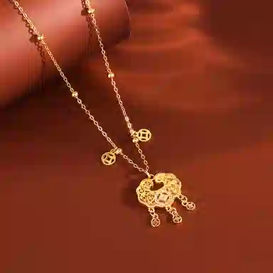 【S925银 四方来财】 七好美银 铜钱平安锁新中式国潮复古新颖轻奢精致招财纳福福气满满福运祥云长命锁极简高级百搭#好运 首饰 项链 女款