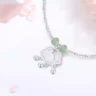 【999足银纯银 节节高升】 七好美银 竹节平安锁 新中式国潮 伴你竹够 祥云铃铛转运珠 小清新优雅气质锁骨链 首饰 项链 男女同款情侣款