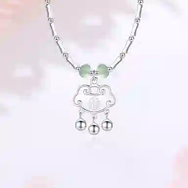 【999足银纯银 节节高升】 七好美银 竹节平安锁 新中式国潮 伴你竹够 祥云铃铛转运珠 小清新优雅气质锁骨链 首饰 项链 男女同款情侣款