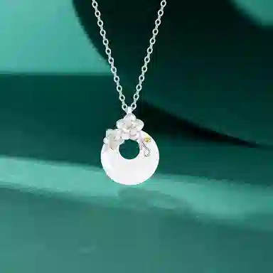 【S925银 人间富贵花】 七好美银 山茶花公主扣新中式国风复古新潮白月光浪漫轻奢优雅气质平安扣时尚百搭 玉髓 项链 女款