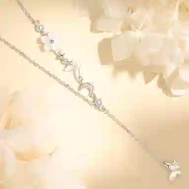 【999足银纯银 花飞碟舞 】 七好美银 蝴蝶花朵流苏轻奢精致氛围感仙气法式高级浪漫梦幻小众配饰潮流日常百搭锁骨链#好运 首饰 项链 女款