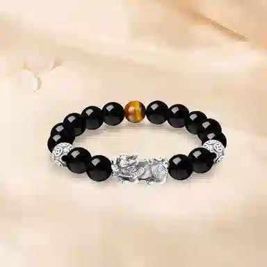 【S999足银纯银 八方来财 财源滚滚】 七好美银 招财貔貅吞金兽 新中式国潮转运珠好运转运 平安喜乐 步步高升日常通勤百搭 玛瑙 手串 男款