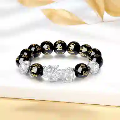 【S999足银纯银】 七好美银 招财貔貅吞金兽八方来财 国潮复古新中式 文玩佛珠 平安喜乐 步步高升转运珠 玛瑙 手串 男款